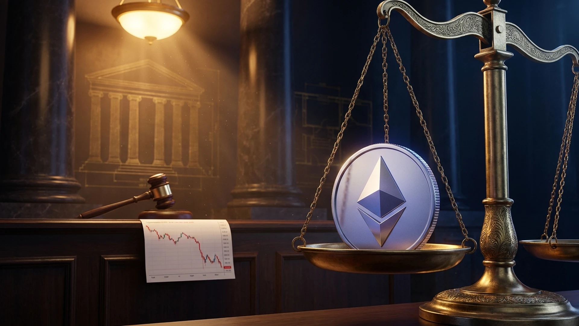 Court gavel beside JENNER memecoin price chart showing collapse after 2024 peak — illustrating Caitlyn Jenner memecoin